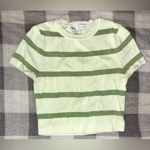 Zara Green Stripped Cropped T-Shirt
